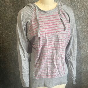 DKNY 100% Cotton Gray and Pink Long Pullover Hoodie